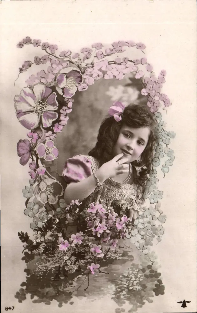 Menina em um quadro floral — editor desconhecido, número de série 647 - Frente