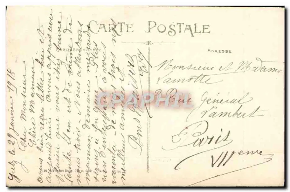 Lilás — carte postale com selos franceses — editor não identificado - Verso
