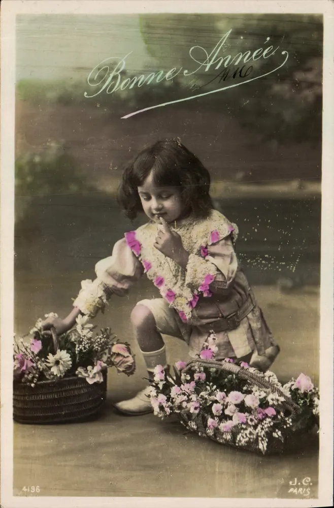 Menina com cestas de flores — Boa Ano — J.C. PARIS n°4196 - Frente