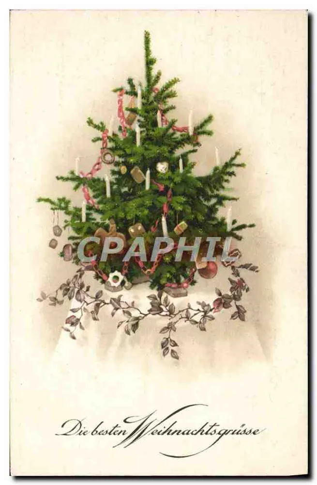 Árvore de Natal decorada — texto impresso e caligrafado - Frente