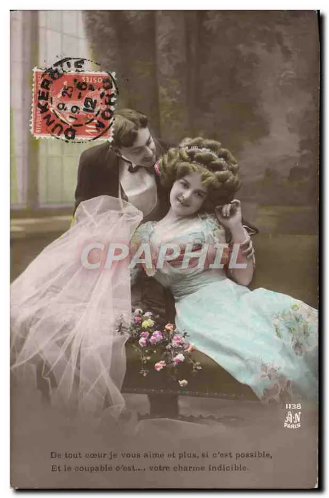 Liebende Paare — Wohnzimmer-Szene — Verlag A.N. Paris, Nr. 1138 - Vorderseite
