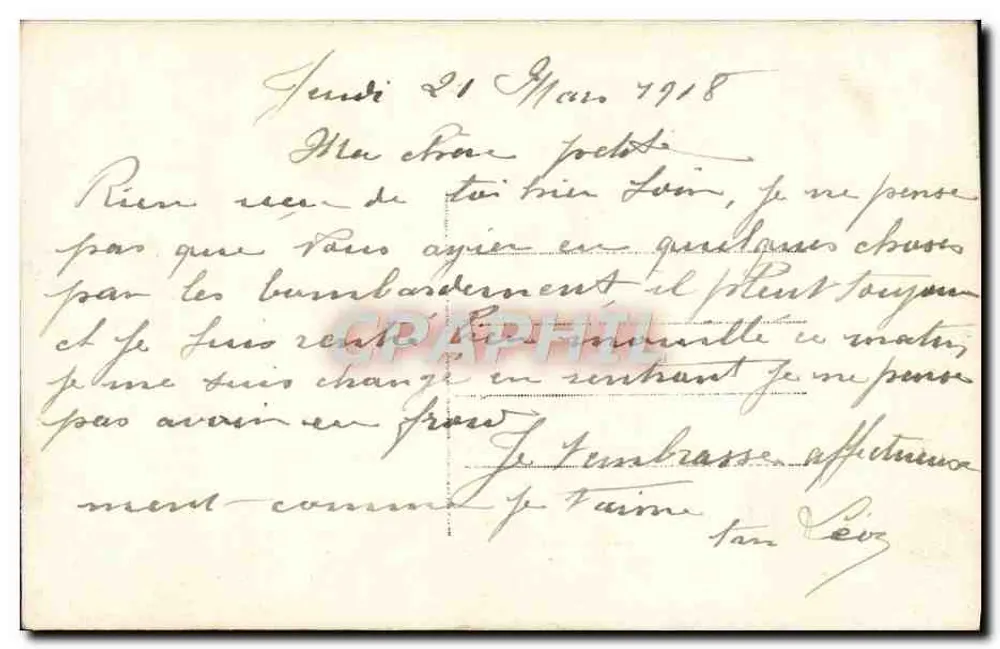 Flores em um vaso — Rosa e margarida — Carta postal datada 21 de março de 1918 - Verso