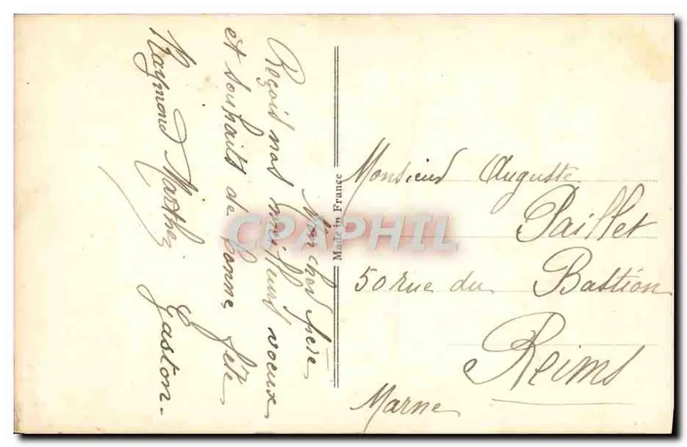 Żółty dekoracyjny wazik z kwiatami mysiątki — wydawca M. n° 977 - Rewers