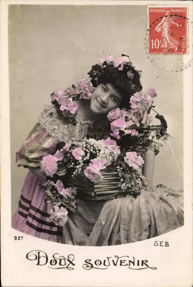 Junge Frau mit Blumen — Zärtliches Erinnerung — SEB, n°927 - Vorderseite