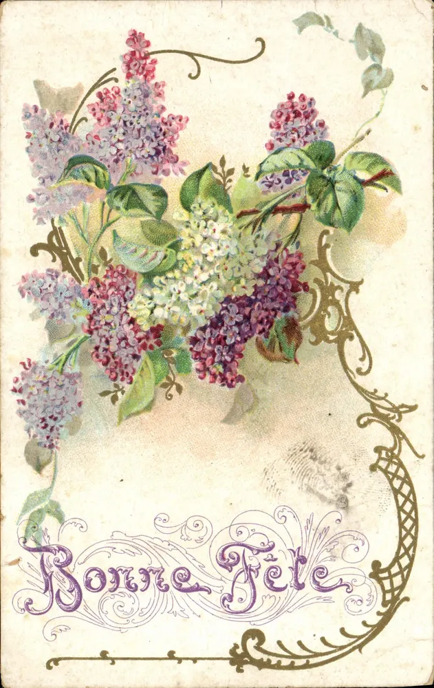 Arranjo de lavanda — Feliz Festa — J.C. Paris, No 1602 - Frente
