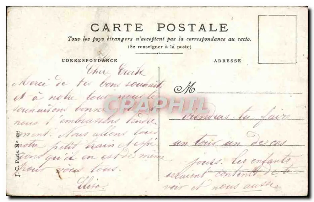 Arranjo de lavanda — Feliz Festa — J.C. Paris, No 1602 - Verso