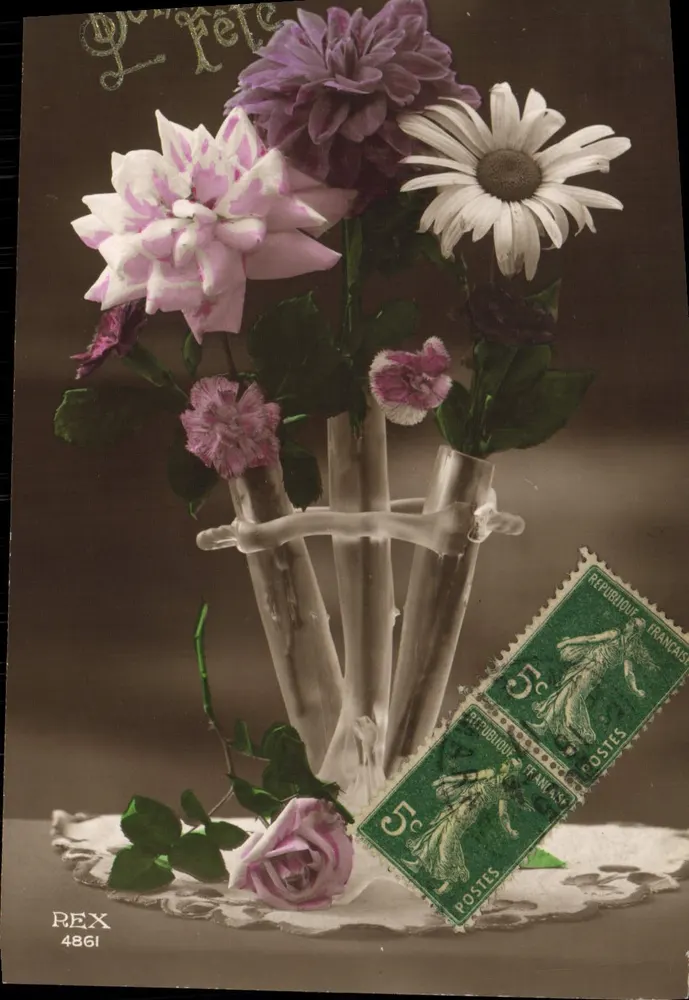 Bouquet van rozen en margrietjes — REX 4861 — uitgever REX - Voorkant