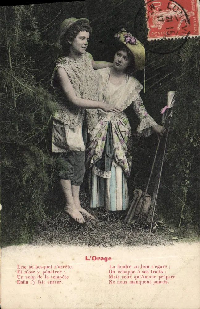 Dwie młode kobiety w cienistym ogrodzie — Burza — Wydawca: Burza, nr 13 - Awers