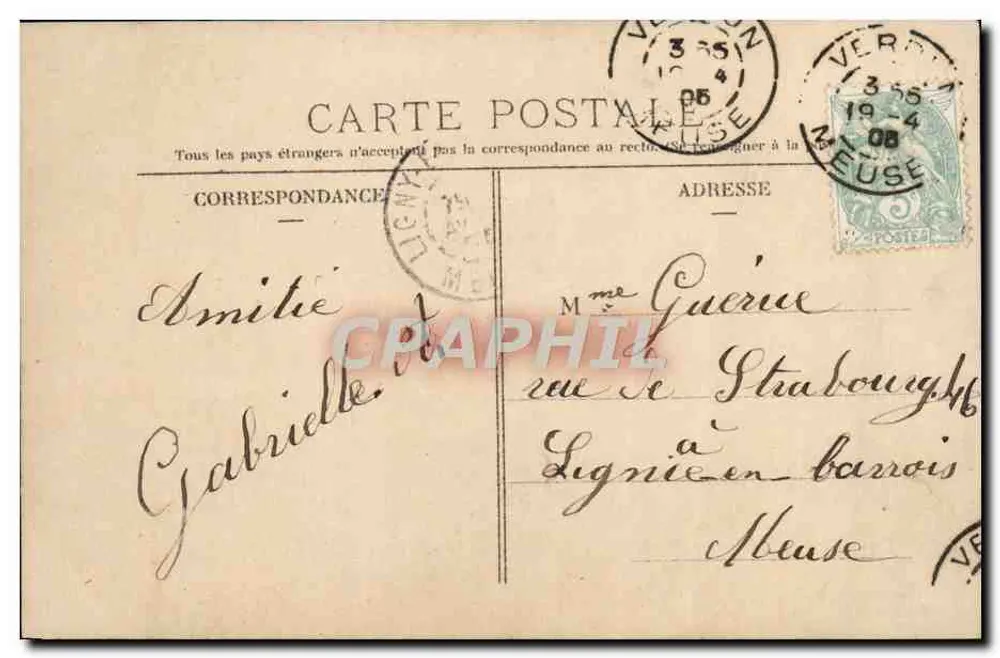 Lächelnde junge Frau — Dekorative Karte mit Efeu — Verlag in Paris, Nr. 3 094 - Rückseite