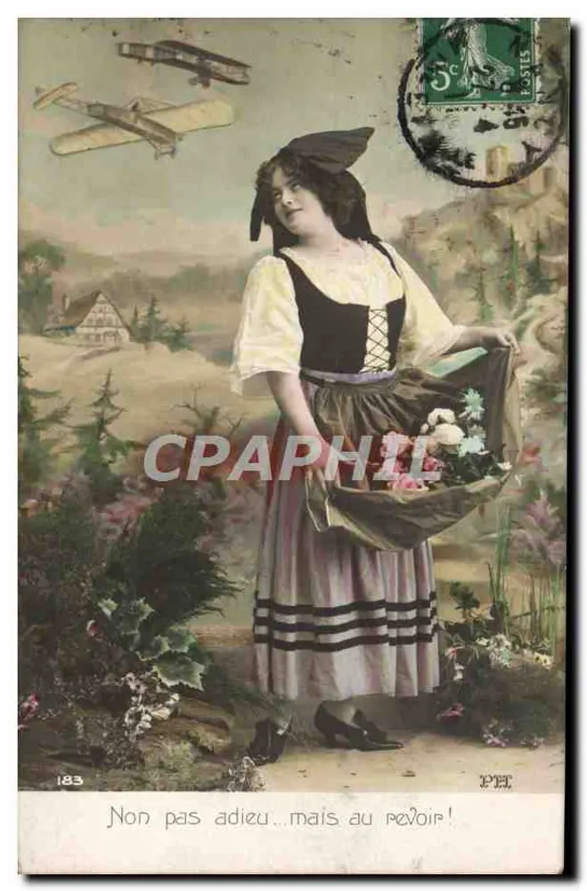 Junge Frau im Volkstracht — Flugzeuge im Hintergrund — P.H. n°183 - Vorderseite