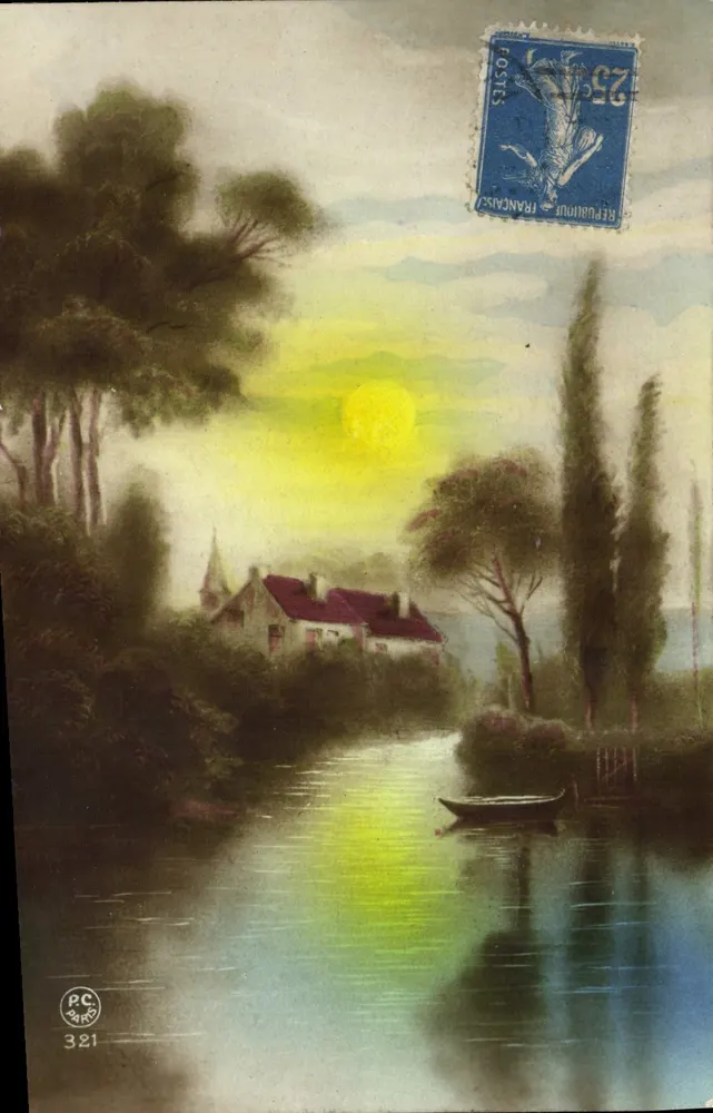 Paisagem fluvial ao pôr do sol — editor P.C. n°321 - Frente
