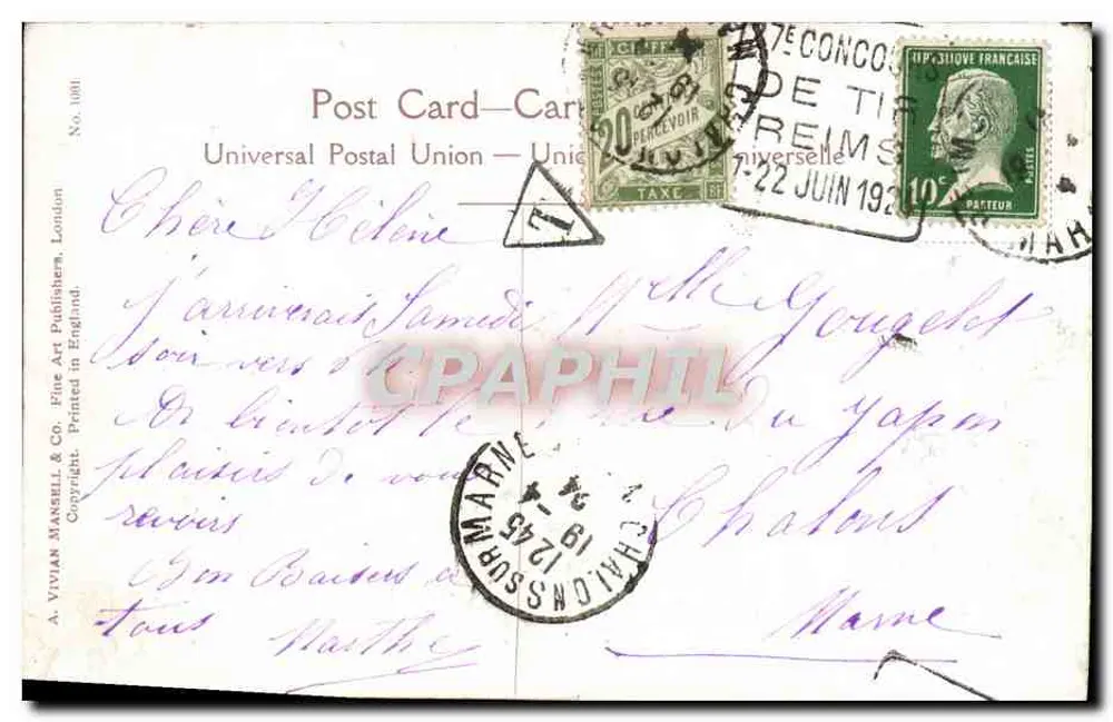 Junge Frau im Seemannskostüm — Union Postale Universelle — Vivian Mansell & Co. London - Rückseite