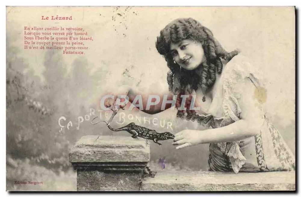 Frau mit Echse — Garten-Szene — Edition Burgeret - Vorderseite