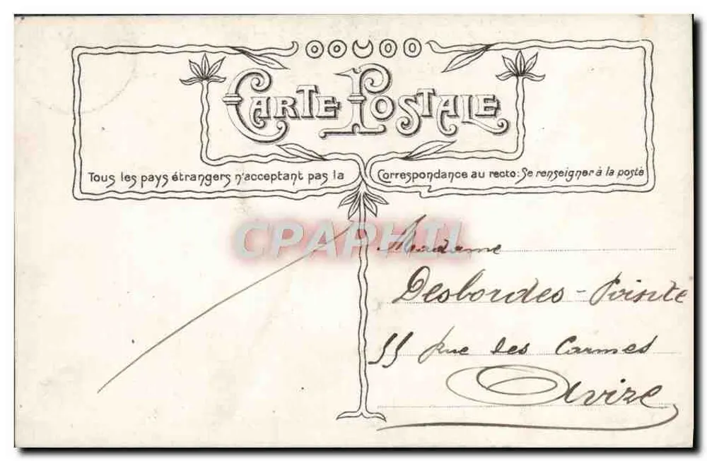 Menina em vestido florido e chapéu com fita — buquê de rosas — editor Carte Postale, n° 3355 - Verso