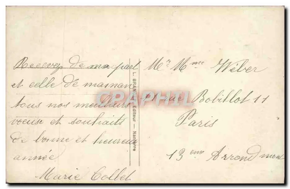 Frau in Pelz mit einem Lärchenbusch — Frohe Neujahr — L. Branche, Paris, n° 4319 - Rückseite
