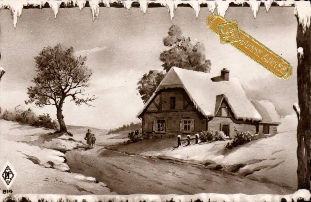 Winterlandschaft mit schneedecktem Haus — Verlag DF, Nr. 814 - Vorderseite