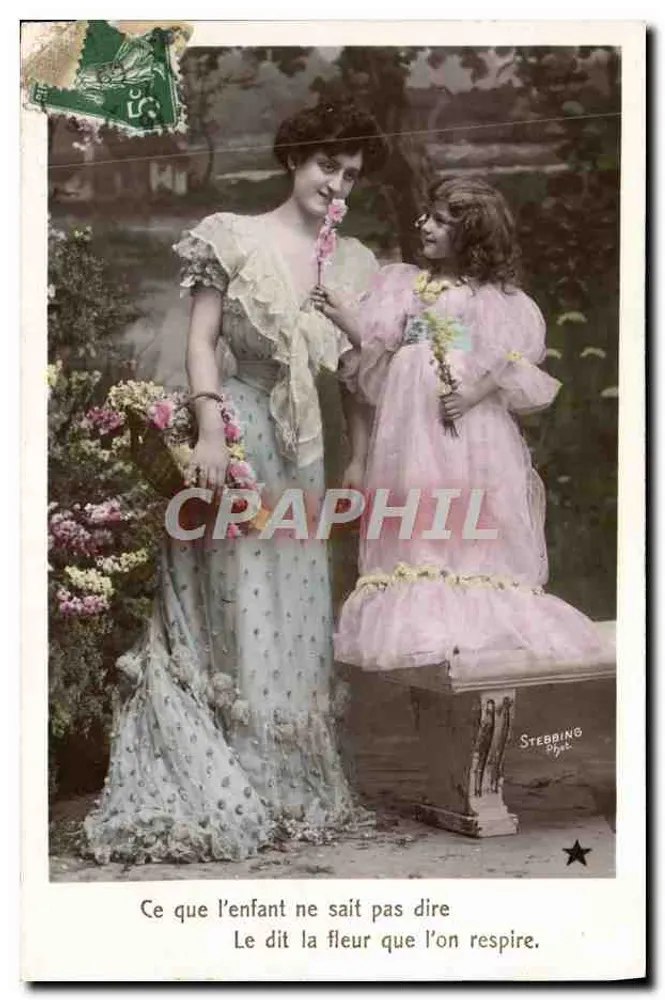 Frau und Kind mit Blumen — Stebbing Phot. — Serie VBC Nr. 3244 - Vorderseite