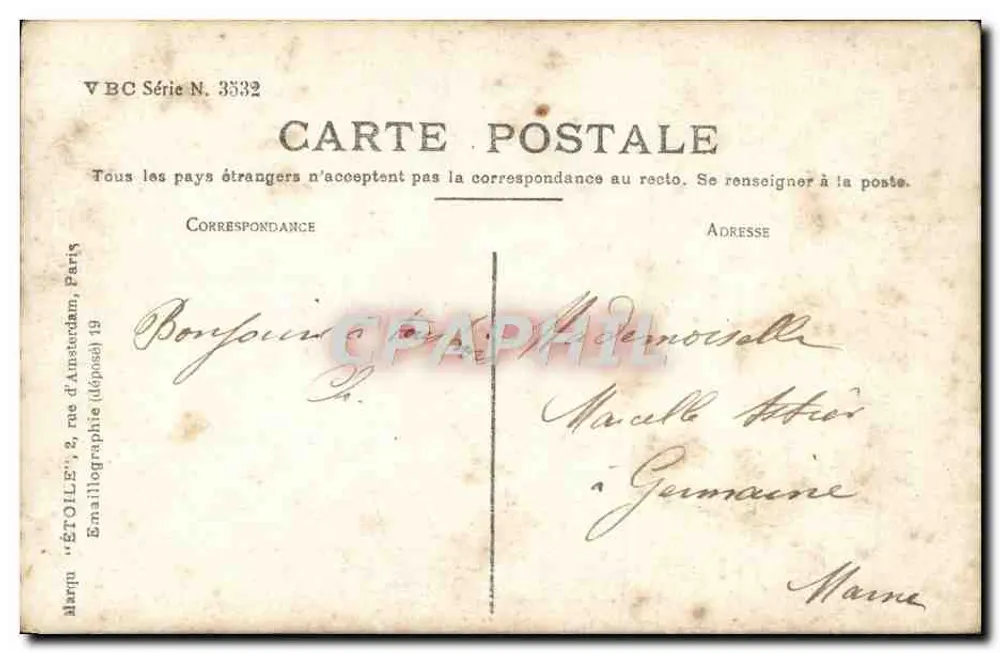 Petite fille et agneau entourés de roses — éditeur VBC Série N. 3532 - Verso