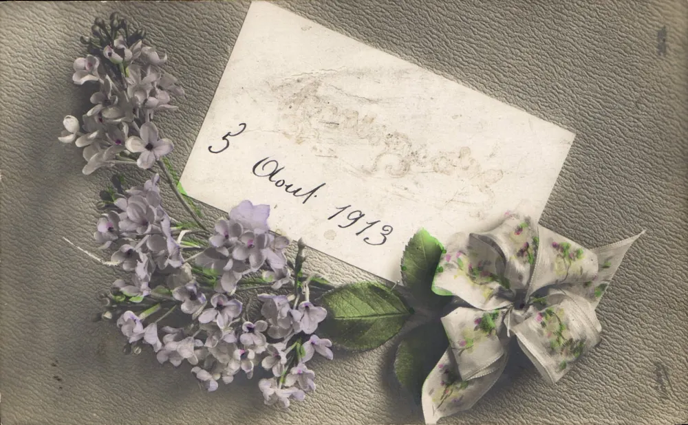Lilás — Carta postal decorada — datada 3 de Agosto de 1913 - Frente