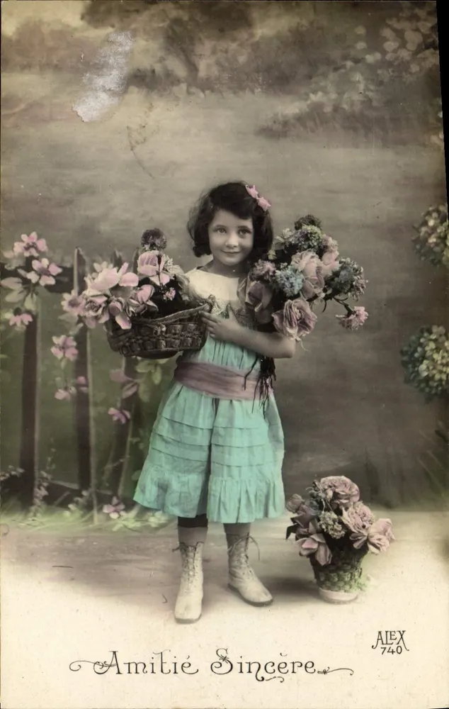 Menina com cesto de flores — Amizade Sincera — ALEX 740 - Frente