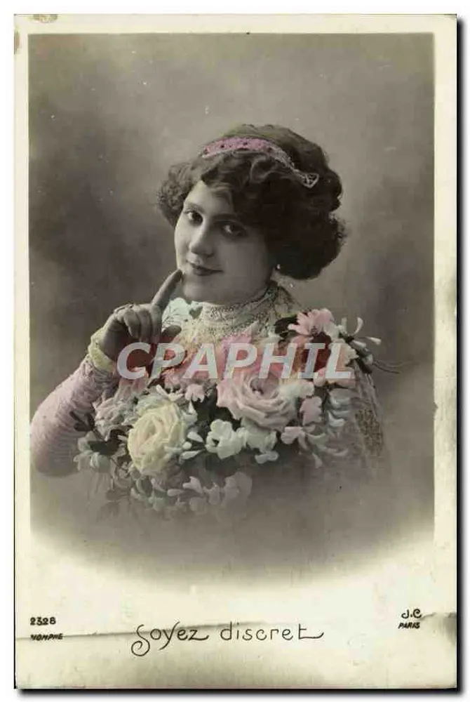 Junge Frau mit Blumenstrauß — Text 'Sei diskret' — J.C. Paris, n°2328 - Vorderseite