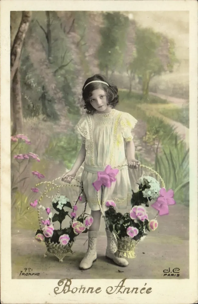 Menina com cesto de flores — Boa Ano — D.E. Paris, n° 281 - Frente