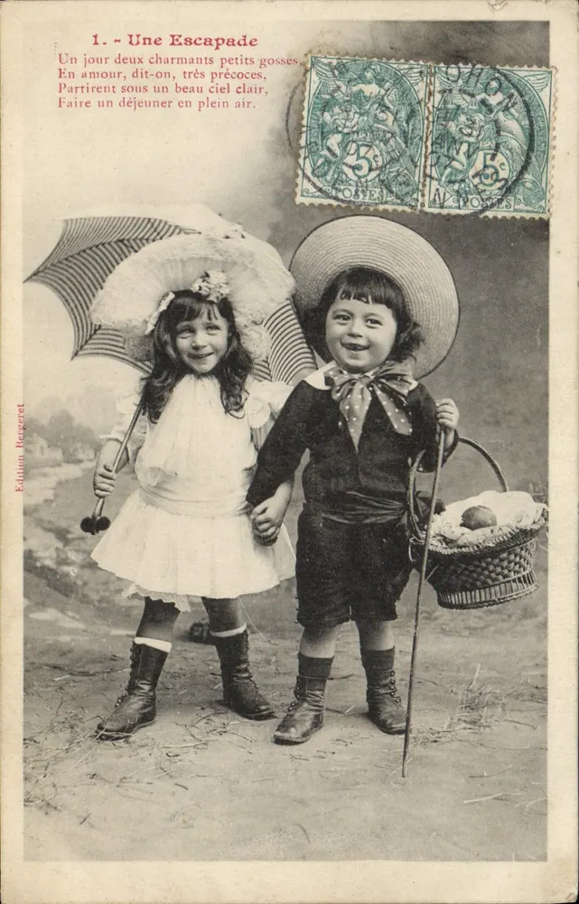 Zwei Kinder, die draußen spielen — Edition Bergeret, Nr. 1 - Vorderseite