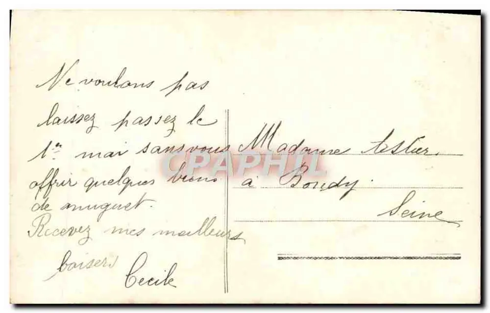Frau in grünem Kleid mit Blumen — Souvenirs de Printemps — Verlag CP, Nr. 1087 - Rückseite