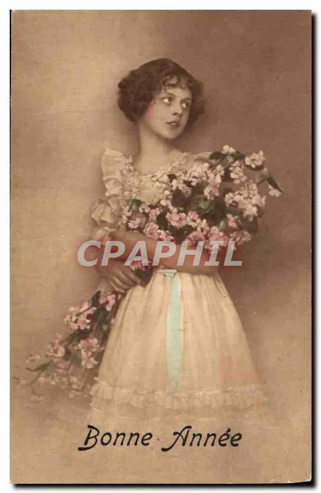 Junge Frau mit Blumenstrauß — Frohe Neujahr — Berlin, Nr. 143 - Vorderseite