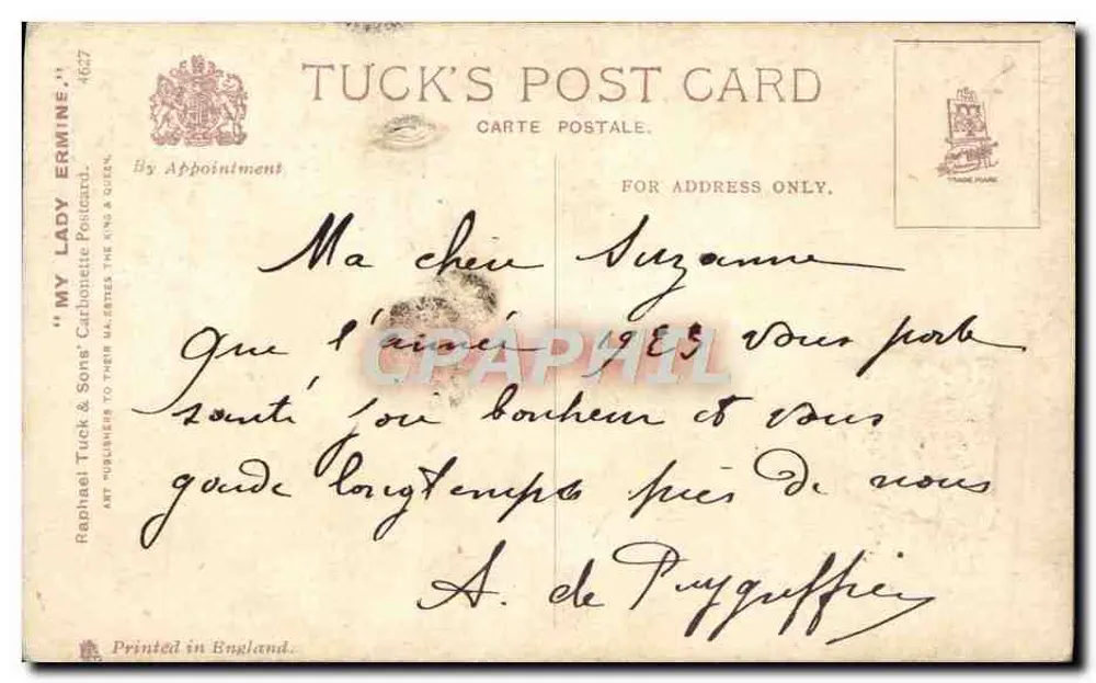 Frau in Mantel — Tuck's Post Card n°4627 — Verlag Tuck's Post Card - Rückseite