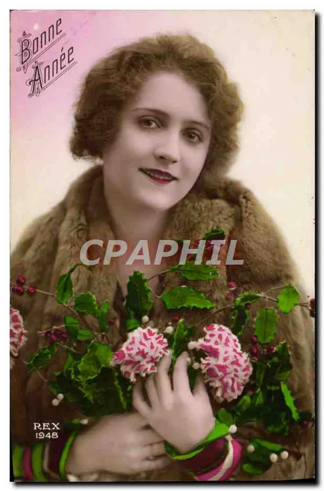 Junge Frau in Pelzmantel — Frohe Weihnachten 1948 — REX - Vorderseite