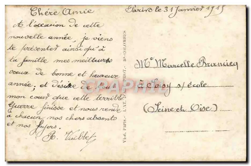 Criança com buquê de rosas e gui — Boa Ano — Furia, n° 455/3 - Verso