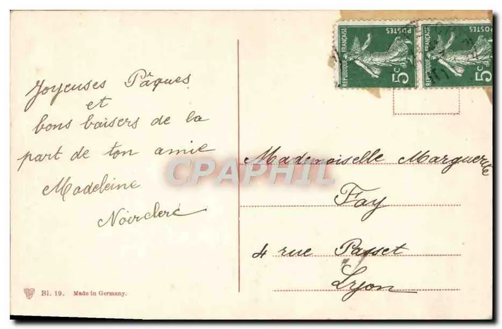 Bouquet de fleurs bleues — wydawca BL. 19, wyprodukowane w Niemczech - Rewers