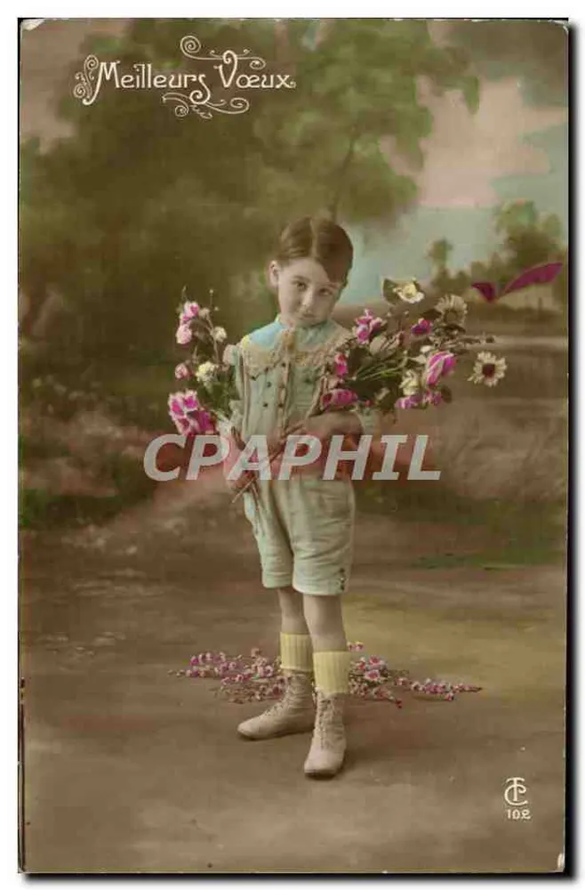 Niño con ramo de flores — Mejores deseos — Editor TC n°102 - Anverso