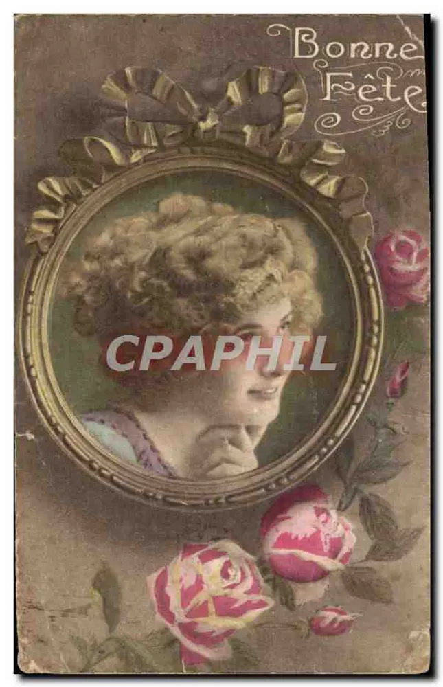 Jeune femme au cadre ovale — portrait dans un cadre ornemental avec roses — éditeur Triage Bromophot, N° 116 - Vorderseite