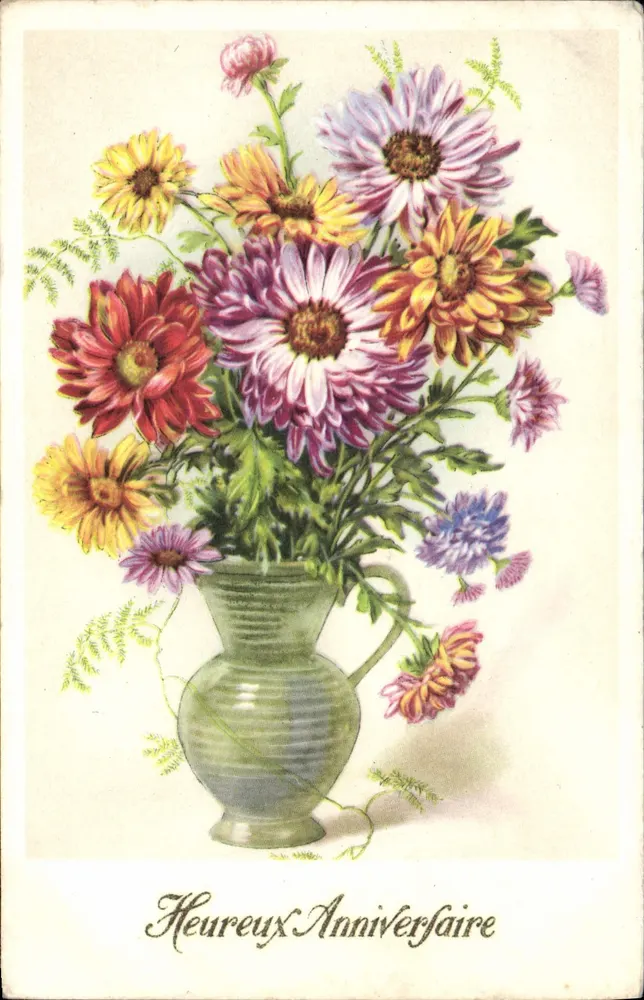 Bouquet de fleurs — Urodziny — Karta pocztowa - Awers