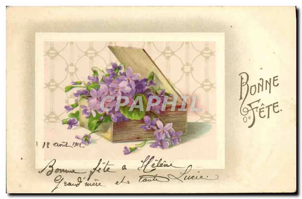 Violets dans une boîte en bois — illustration — éditeur non visible - Frente