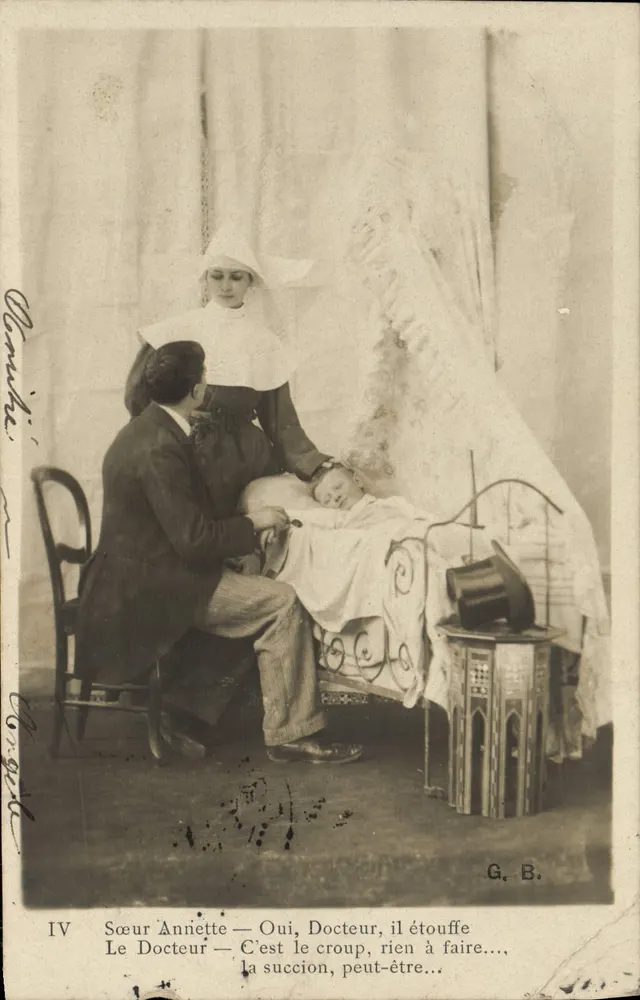 Schwester Annette und der Arzt — Szenen der Pflege eines kranken Kindes — Verlag G. B. - Vorderseite