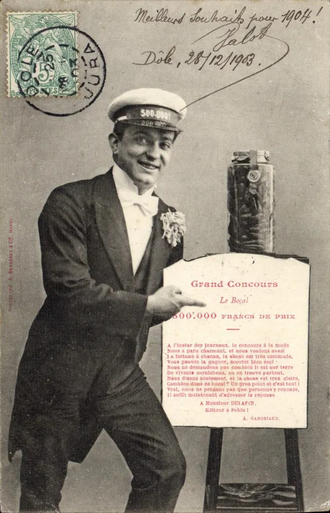Mann in Anzug und Hut — Wettbewerb um 500.000 Franc — Phototype A. Benoîte & Cie, Nancy - Vorderseite