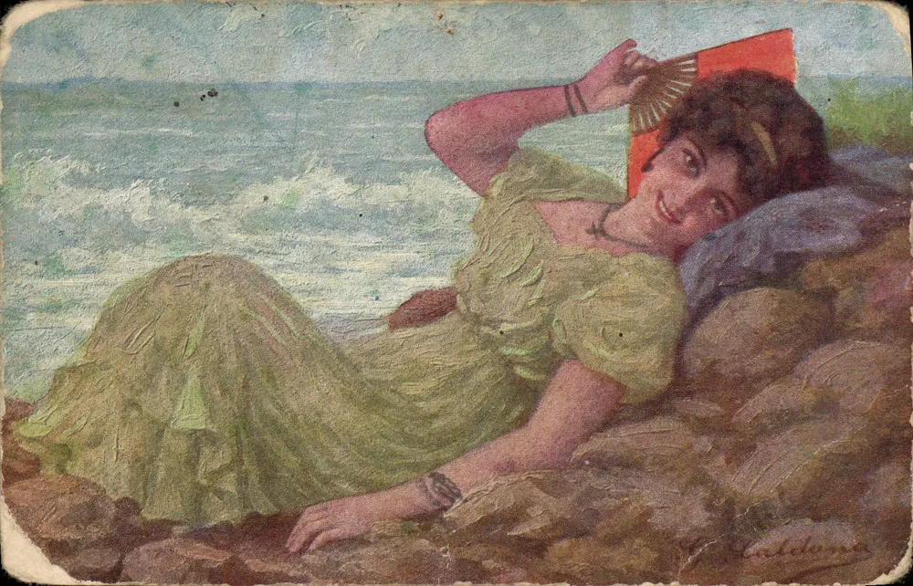 Femme au bord de la mer — peinture — Édition Caldona, n°429 - Recto