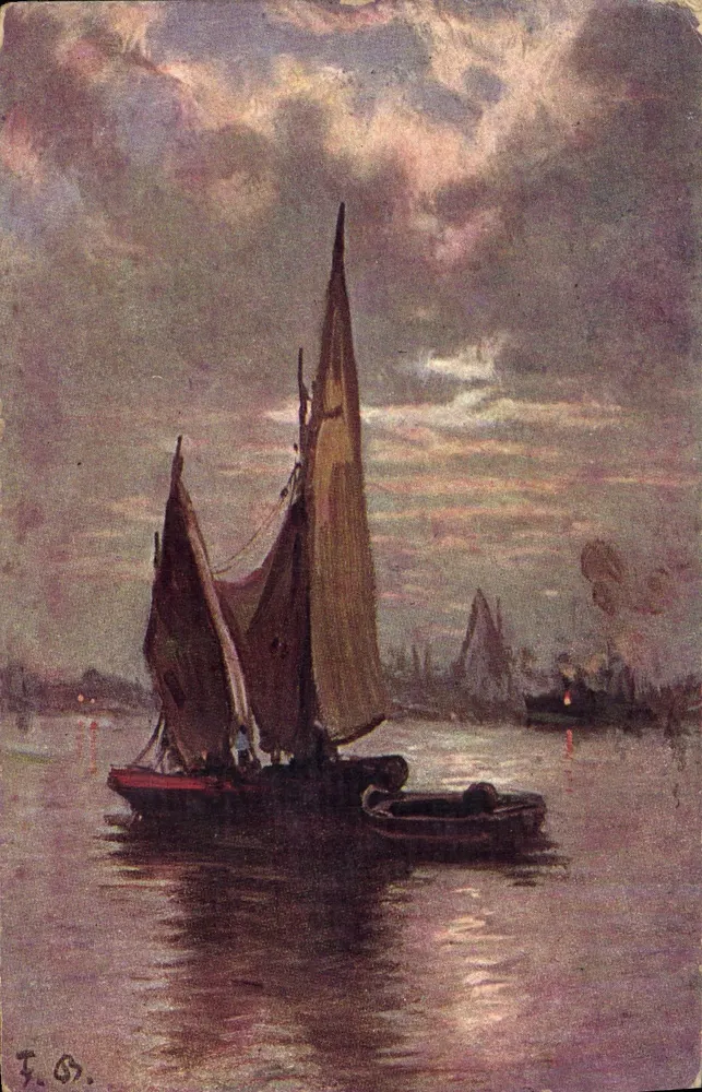 Barco a vela em um rio — pintura — T. G. (editor ?) - Frente