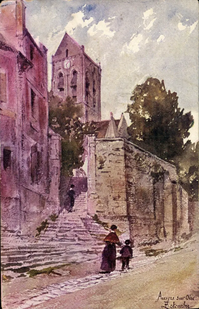 Auvours-sur-Oise — vista da rua e da igreja — editor H. Lekentche - Frente