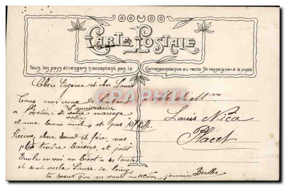 Femme en robe fleurie tenant un bouquet — Anniversaire — Éditeur : C. Lefebvre, n° 3468 - Verso