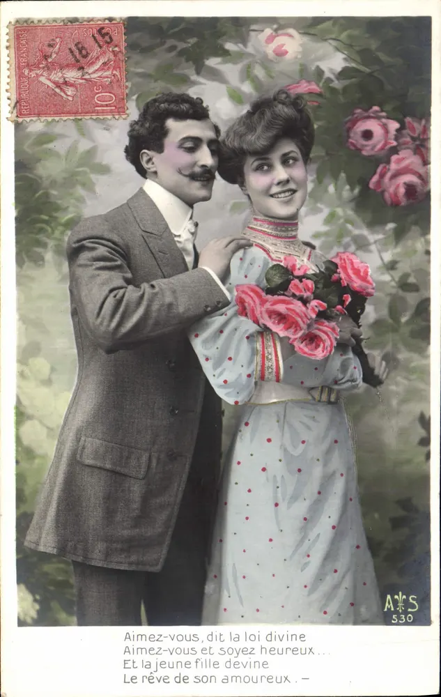 Jeune couple amoureux — scène romantique — éditeur A&S n°530 - Recto