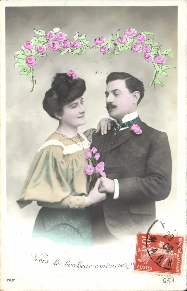 Couple amoureux — Vers le bonheur conduisez — éditeur inconnu, n° 2437 - Recto