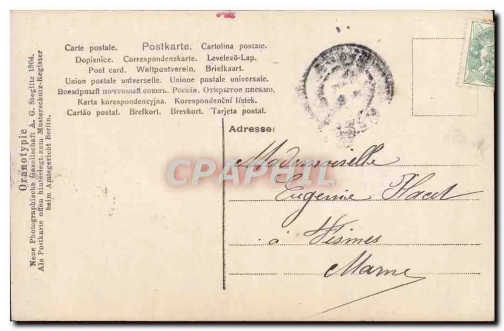 Femme tenant une torche — scène mythologique — Oranotypie, Berlin, n° 106/2 - Verso