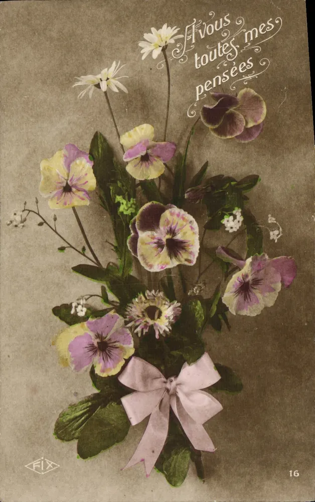 Arranjo de flores — 'Je vous tous mes pensées' — Editor FIX, n°16 - Frente