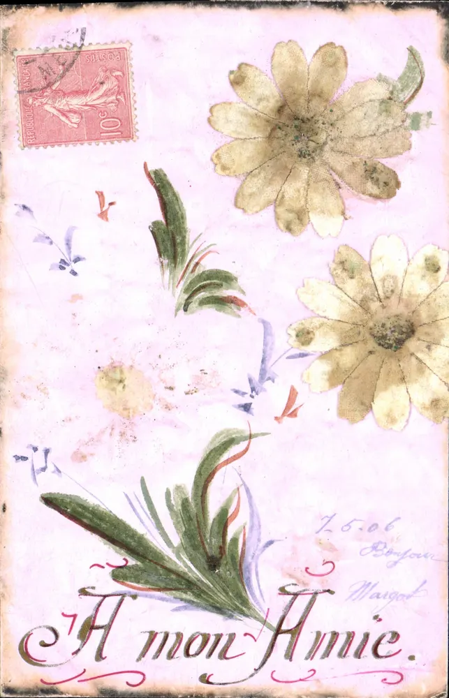 Fleurs et décoration — carte postale décorative — éditeur non visible - Awers