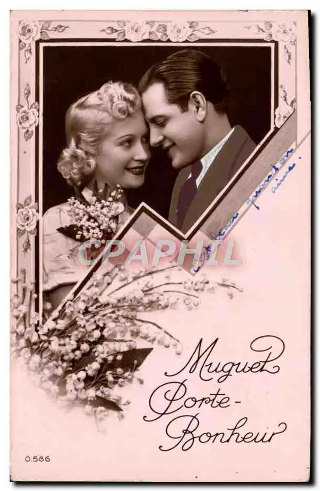 Couple amoureux — carte postale de vœux — éditeur anonyme, n° 0.566 - Recto