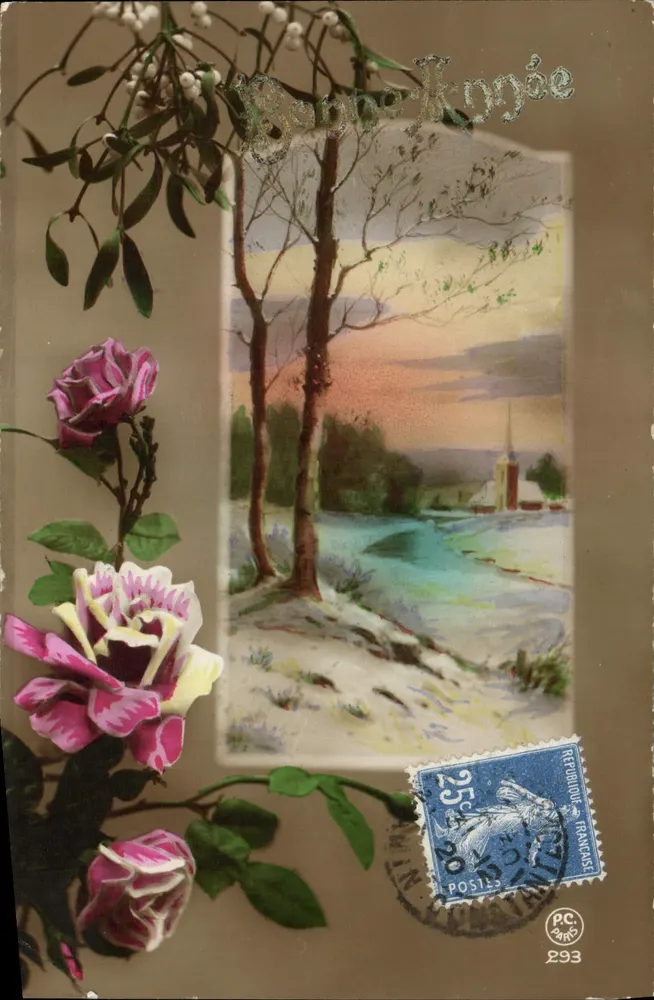 Paysage zimowy z różami — wydawca PC 293 - Awers
